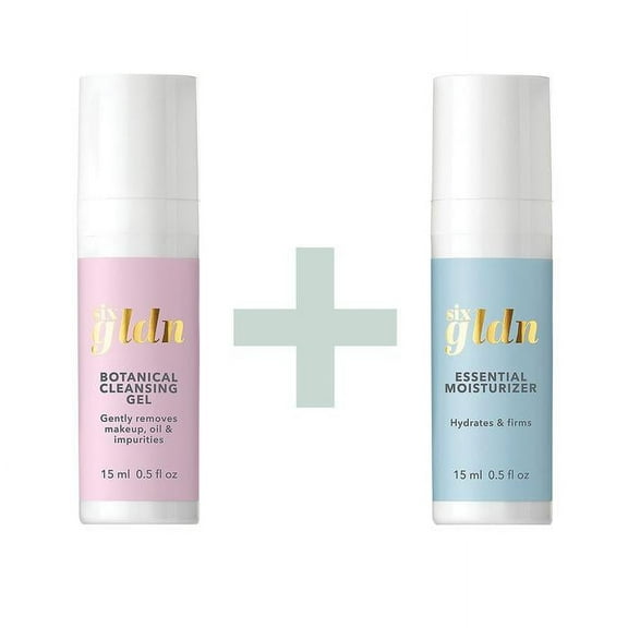 Six Gldn Mini Power Duo: Cleanse & Hydrate, Botanical Cleansing Gel 15ml, Essential Moisturizer 15ml