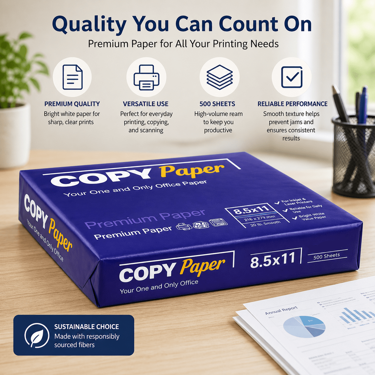 Copy Paper, 5000 Sheets, 500 Sheets/Ream, 10 Reams