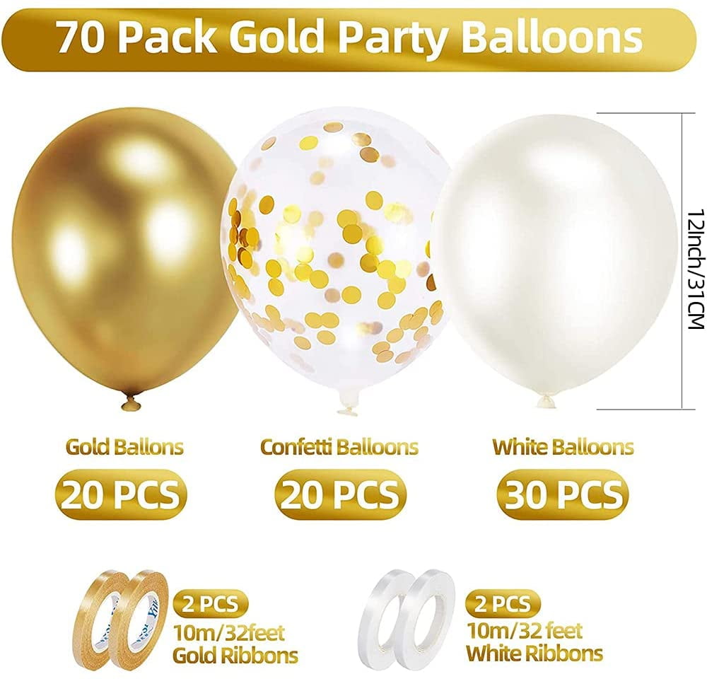 5 Inch 70pcs Party Latex Balloons Chrome Gold Balloons Helium Balloons for Birthday Wedding Bridal Shower Baby Shower Graduation Party Decorations Honinda Metallic Gold Balloons 12 Inch