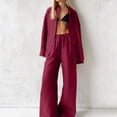 thumbnail image 4 of Uootdi Women's 2 Piece Matching Lounge Set Long Sleeve Oversized Button Down Shirt Drawstring High Waist Wide Leg Linen Pants Set, 4 of 6