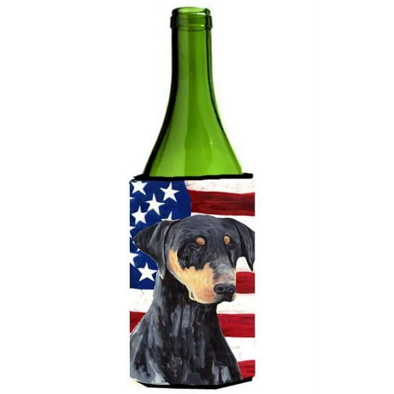 Usa American Flag With Doberman Wine bottle sleeve Hugger - 24 oz.