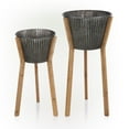 thumbnail image 3 of Alpine Corporation Set of 2 Metal Planters with Drainage Holes Wooden Stands, 3 of 11