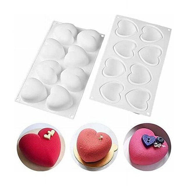 Molde de silicona para mousse en forma de corazón 3D, molde para postres, mousse de silicona, repostería, etc. (8 cavidades 3D en forma de corazón)