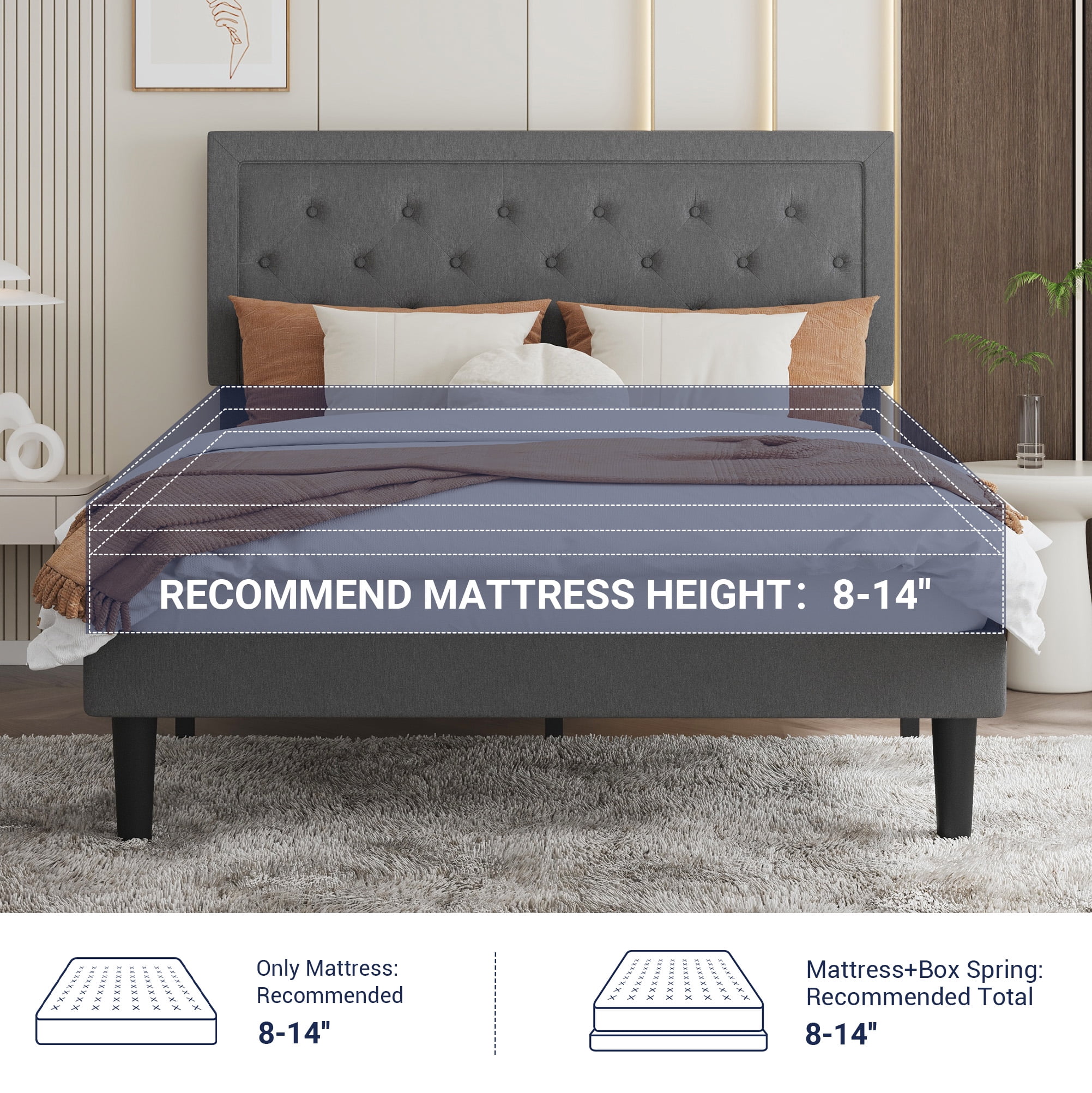 Allewie Full Size Adult Bed Frame, Upholstered Platform with Allewie Full Size Adult Bed Frame, Upholstered Platform with
