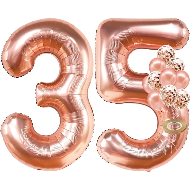 KatchOn, Rose Gold 35 Balloon Numbers - 40 Inch | Happy 35th Birthday Decorations for Women | 35 Birthday Balloons and Confetti Balloons | 35 Balloon Rose Gold | 35 Birthday Decorations for Women