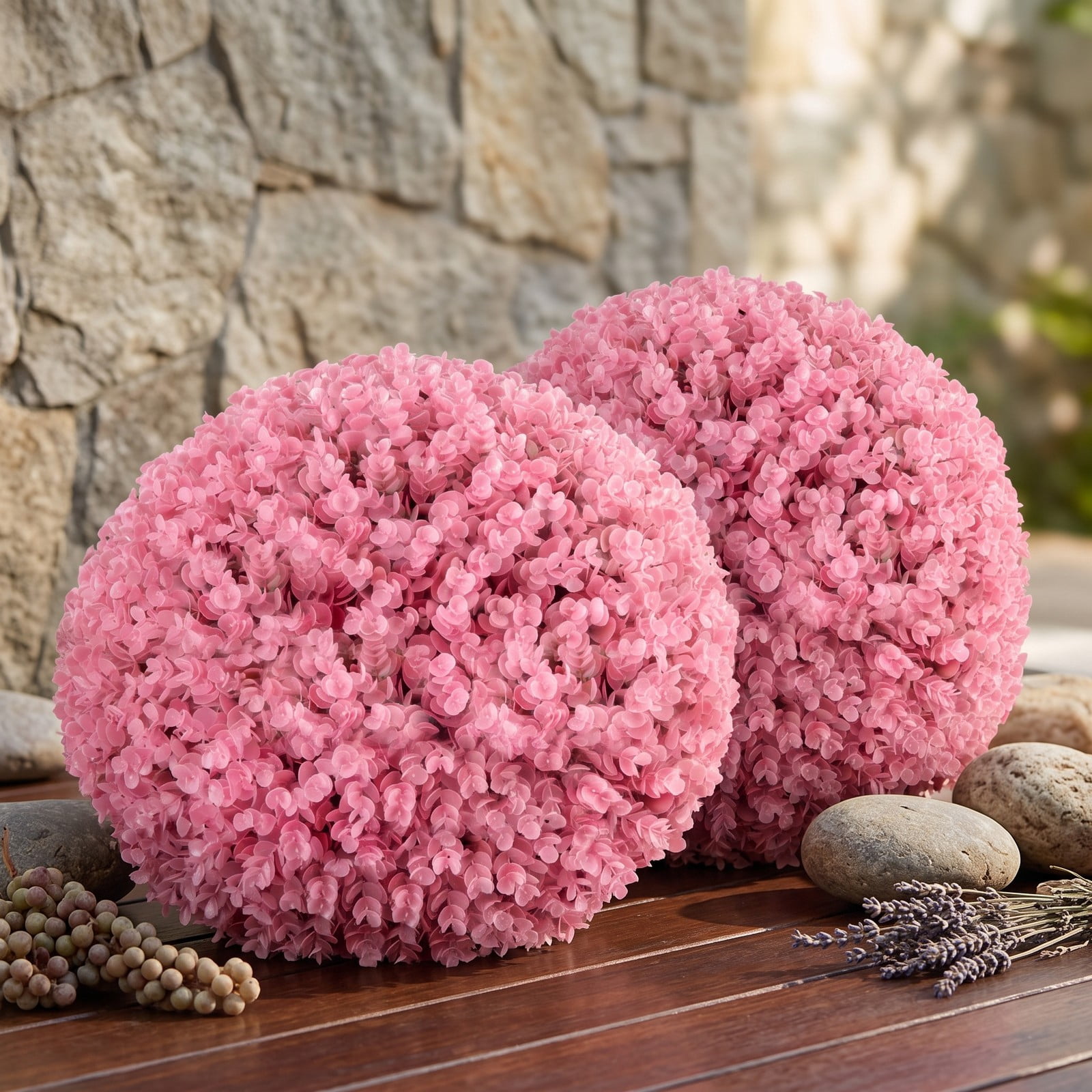 ALPULON 17.5 Inch Faux Purple Eucalyptus Topiary Ball, 7-Layer Leaves Artificial Decorative Greenery Sphere for Backyard Porch Garden Wedding Doorway Lawn, Pink
