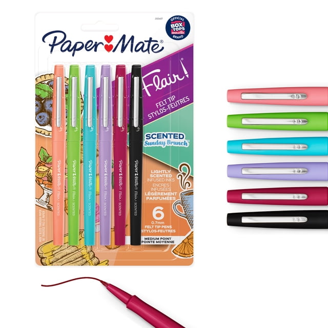 Paper Mate Flair Scented Felt Tip Pens, Sunday Brunch Scents and Colours, Medium Point (0.7 mm), 6 Count