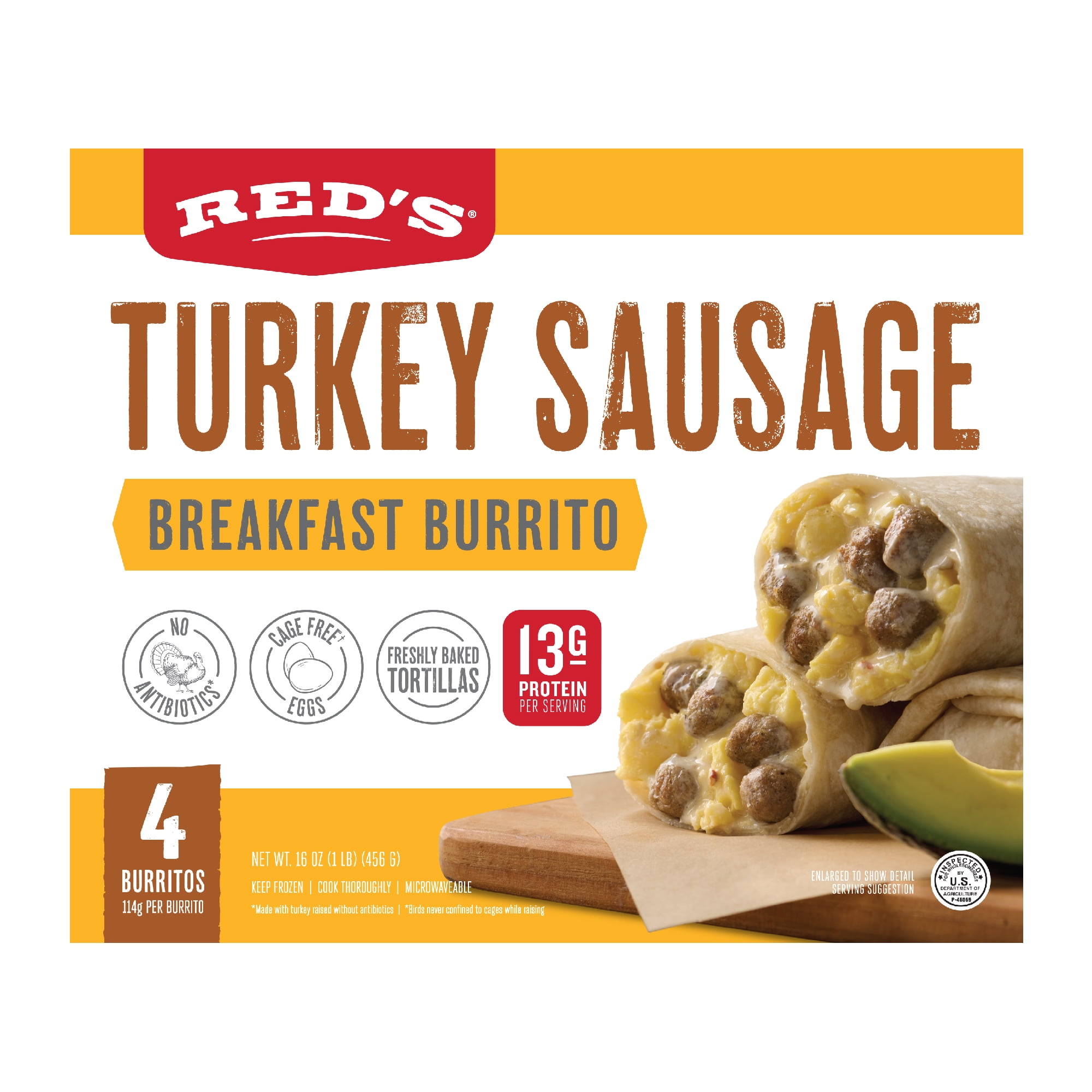 Red's Turkey Sausage Breakfast Burrito, 16 oz. 4 Count (Frozen)