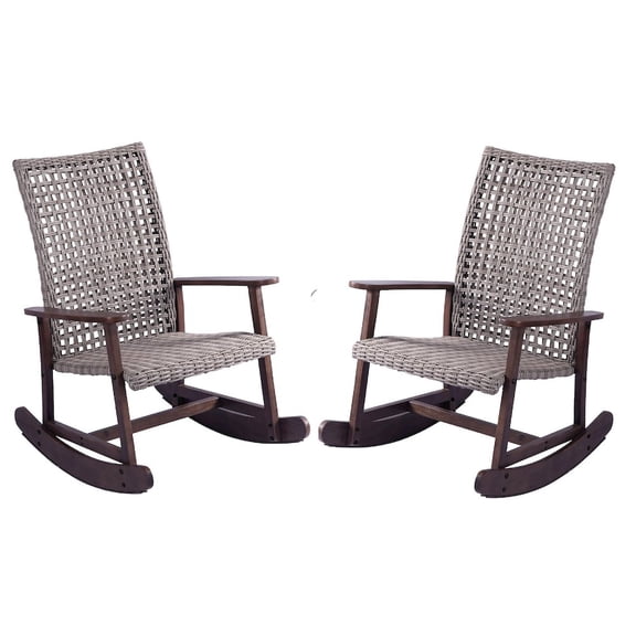 Jiallo Pine Wood And Wicker Rattan - 2 Rocking Chairs