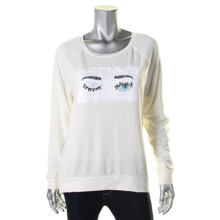 Gold Rush Womens Sequined Graphic Pullover Top Ivory