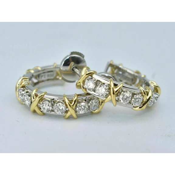 Women's 2Ct Round Lab Created Diamond Huggie Hoop Earrings 14K Two Tone Gold Plated