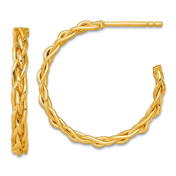 14k Solid Yellow Gold Polished Woven 3mm Post Hoop Earrings 24x24mm Wide 3mm Thick Hoop Earring for Women