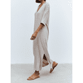 thumbnail image 4 of Yunliwuli Women Long Dress, Elegant Half Sleeve V Neck Solid Loose Slit Dress Summer Knit Dress, 4 of 8