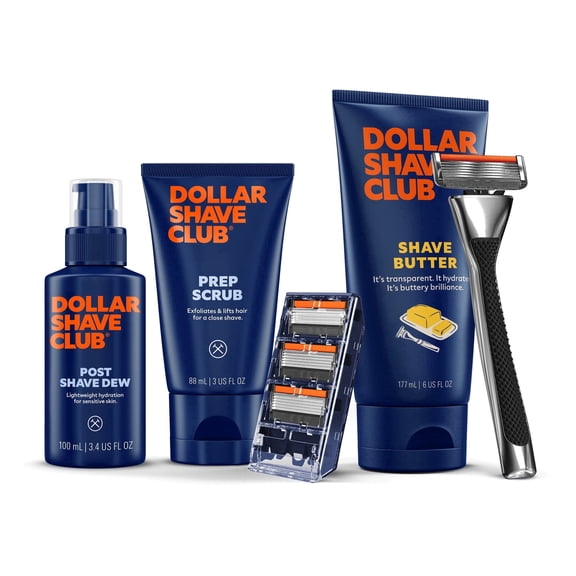 Dollar Shave Club Heavy Metal Handle Complete Routine Shave Set with 4 Razors