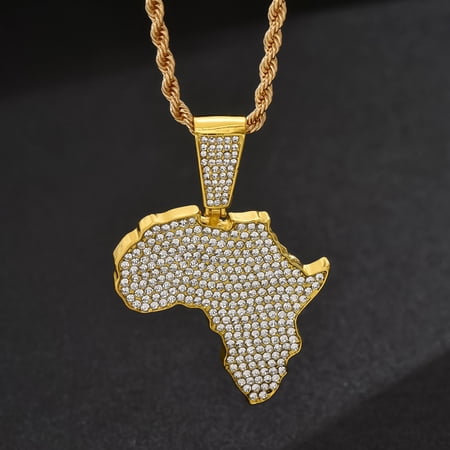 Men Women Hip Hop Iced Out Bling Map of Africa Pendant Necklace 14K White Gold HipHop Necklaces Fashion Charm Jewelry