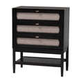 thumbnail image 1 of Baxton Studio Shirin Commode Mi-Siècle en Tissu Beige et Bois Noir à 3 Tiroirs, 1 of 10