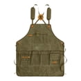 thumbnail image 1 of Delantal de trabajo impermeable para cocina, tienda, lona, ​​espalda cruzada, tirantes ajustables verde oscuro, 1 of 9