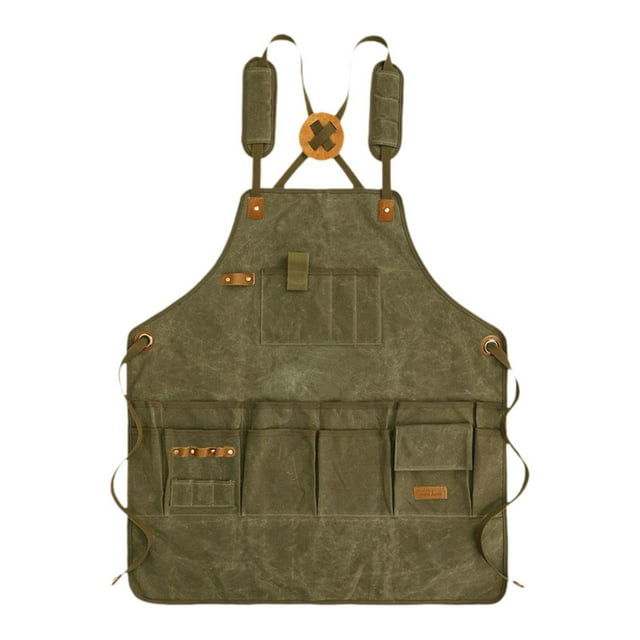 Delantal de trabajo impermeable y versátil de lona para chef de cocina para fontanero comercial. verde oscuro