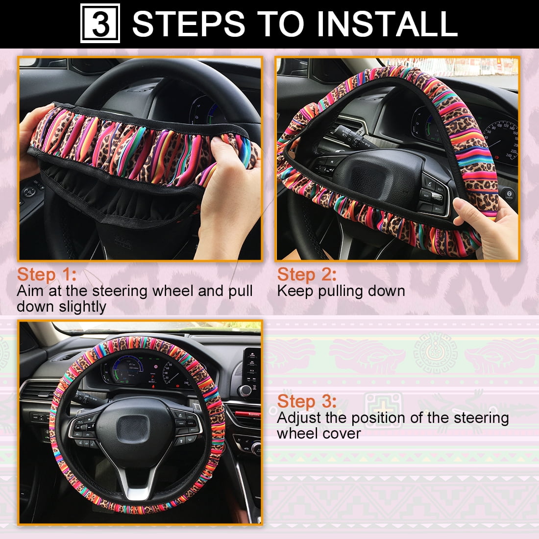 Unique Bargains Car Steering Wheel Cover Protector Non-Slip Leopard Pattern