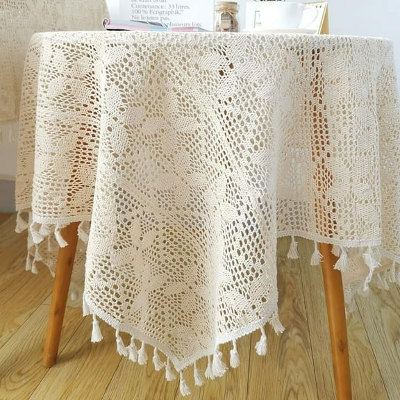 Beige Tablecloths Vintage Crochet Tablecloth Table Cover Lace Doilies for Wedding Home Party Decoration