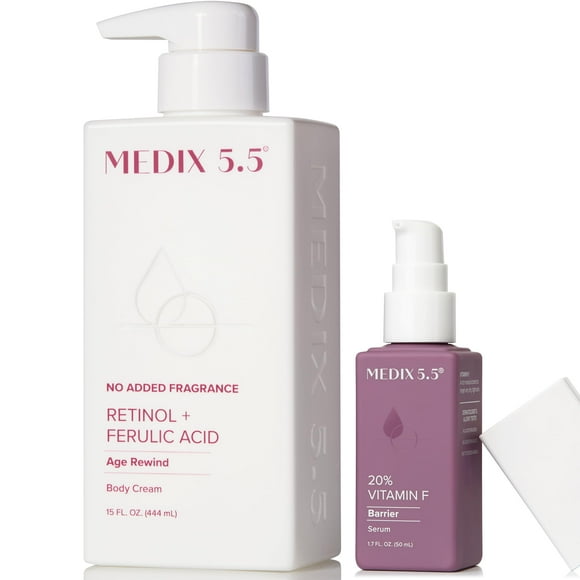 MEDIX Retinol Body Lotion + 20% Vitamina F Serum Booster Hidratante 2 piezas Set de cuidado de la piel | Tratamiento para el cuidado de la piel Crepey | La crema corporal con retinol se enfoca en la a