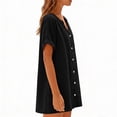 thumbnail image 4 of Women's Utility Shirt Dress Casual Cotton Linen V Neck Button Down Dress Loose Short Sleeve Mini Dresses, S-2X, 4 of 8