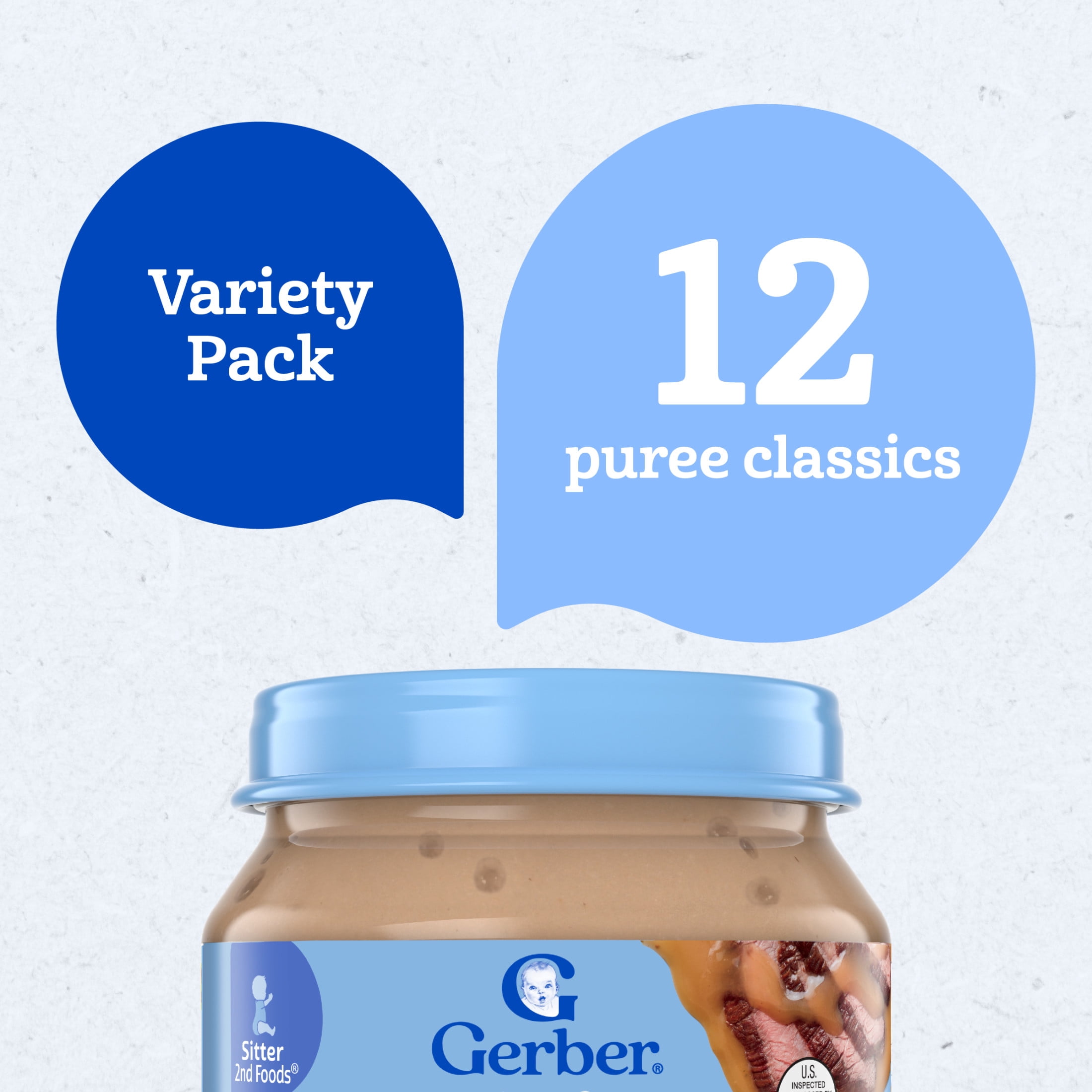(3 pack) Gerber 2nd Foods Puree Favorites, Beef, Turkey, Ham and Chicken Baby Food Variety Pack, 2.5 oz Jars (12 Pack)