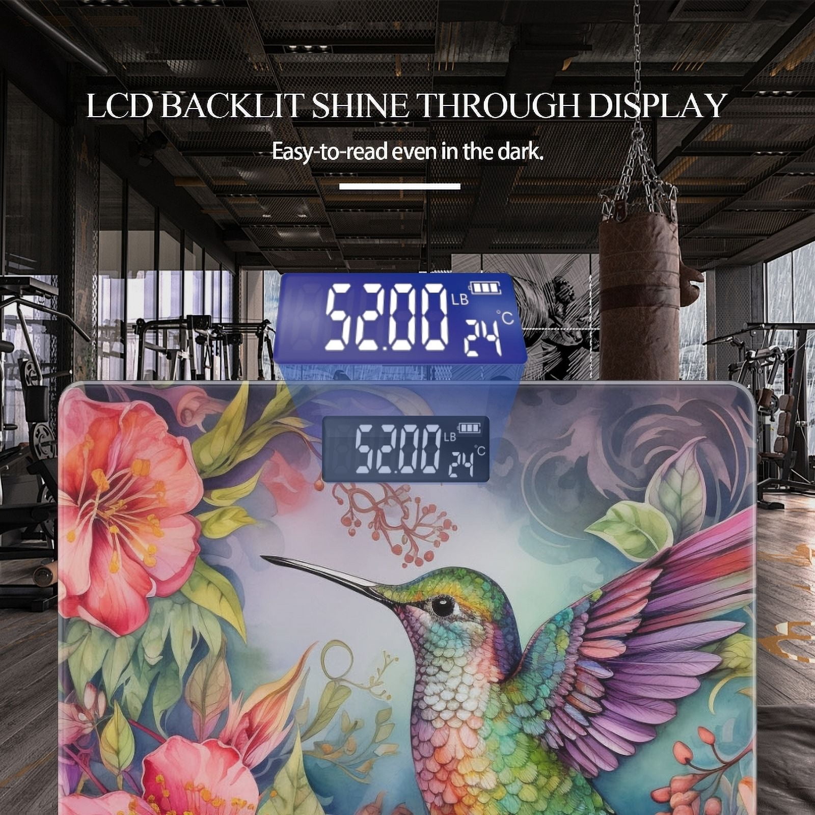 Bathroom Scale, Highly Accurate Digital Body Scale,Precisely Measures Weight up to 400 lbs-Beautiful Hummingbird Surrounded By Flowers