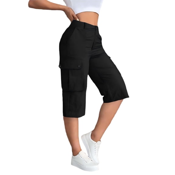 Bermuda Cargo Shorts for Women Casual Long Knee Length High Waisted Stretch Wide Leg Summer Outdoor Hiking Capri Pants, M