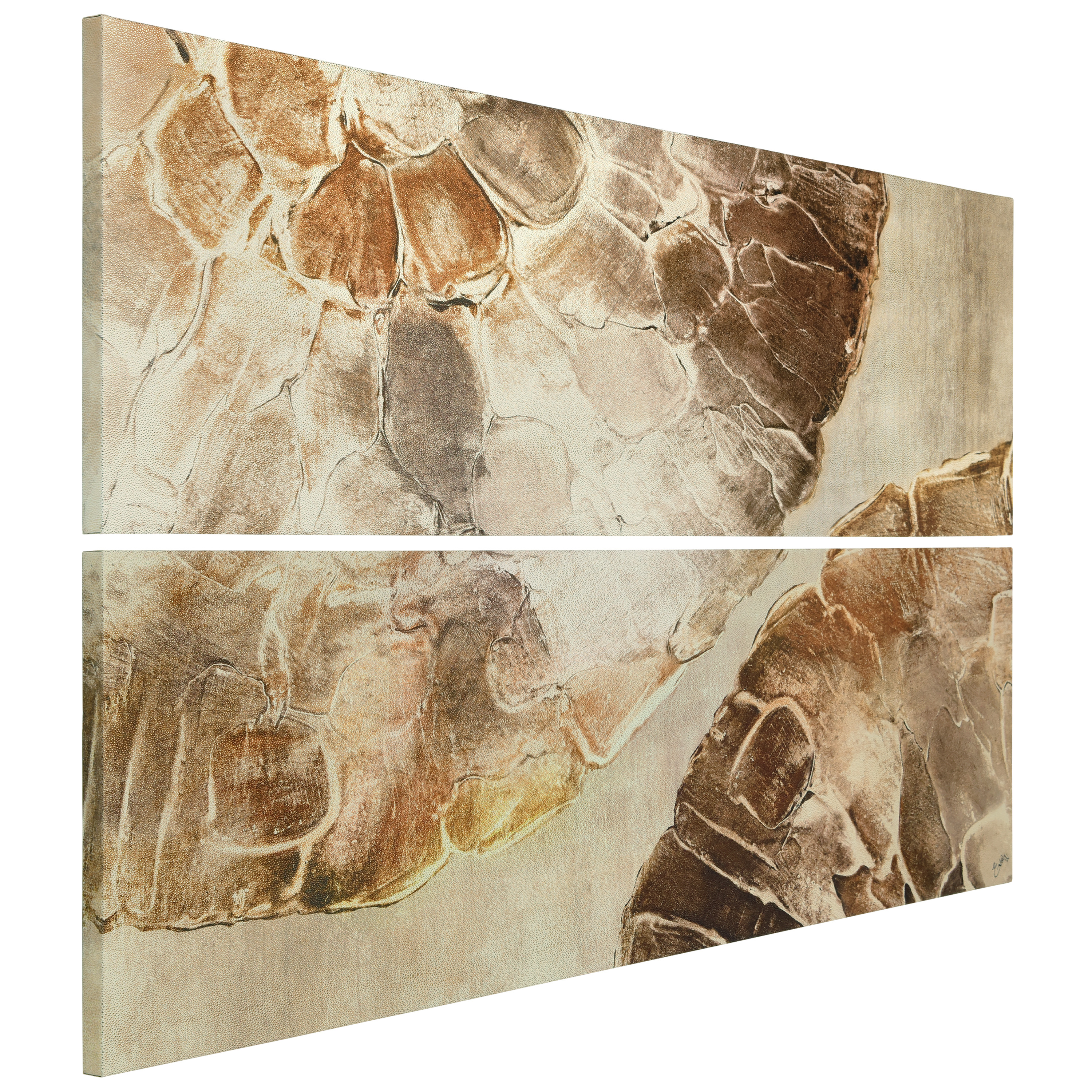 "Golden Layers I" Abstract artwork Rendered on Gold Shagreen Wrapped Canvas Wall Art Set, sized 72"x22"
