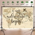 thumbnail image 4 of A New Adventure Begins Travel Cool Backdrop Vintage World Map Around World Airplane Birthday Bridal Shower Photography Backdrops Newborn Baby Shower Birthday Party Banner Decoration, 4 of 4