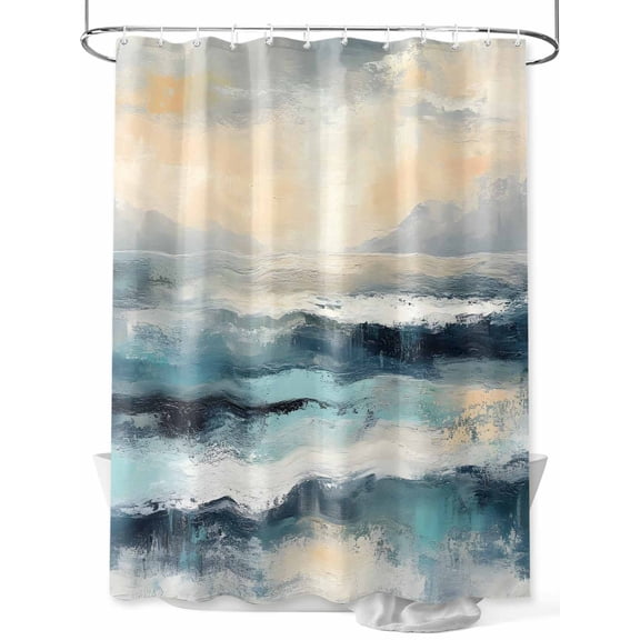 Abstract Ocean Shower Curtain Set ，Waterproof Fabric Shower Curtains Beach Oil Painting Style Impressionist Shower Curtains for Bathroom,Bathroom Decor 60"x72"