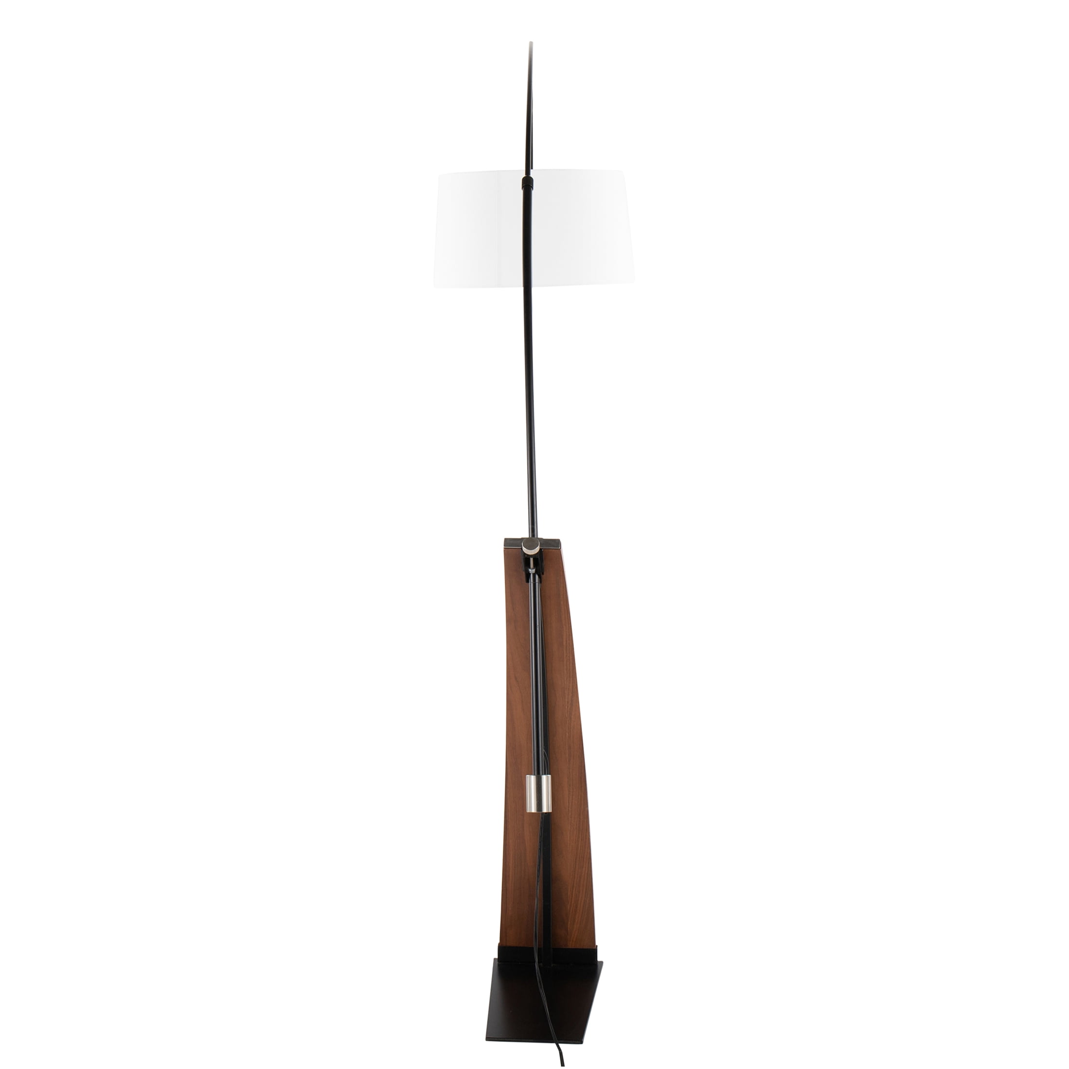 JERFIT Mid Century Modern Floor Lamp with Linen Shade, Arched Design for Living Room, Bedroom, Walnut Wood & Black Metal Finish