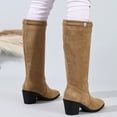 thumbnail image 6 of Khaki Ladies Winter Long Straight Boots Round Toe Thick Heel High Heel Mid Calf Lightweight, 6 of 7
