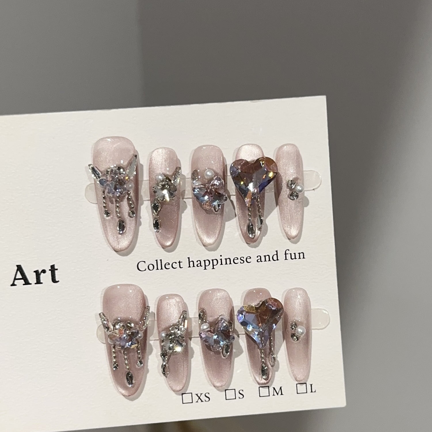 Pure handmade nail high-end pink purple cat eye high-end nail art film light luxury flash pile diamond fake nail patch