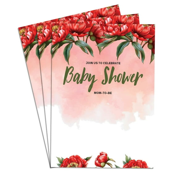 Red Flower Charming Baby Shower Invitation Elegant & Fun Designs for Boy & Girl 25 Card Perfect for Baby Celebration 5x7 in
