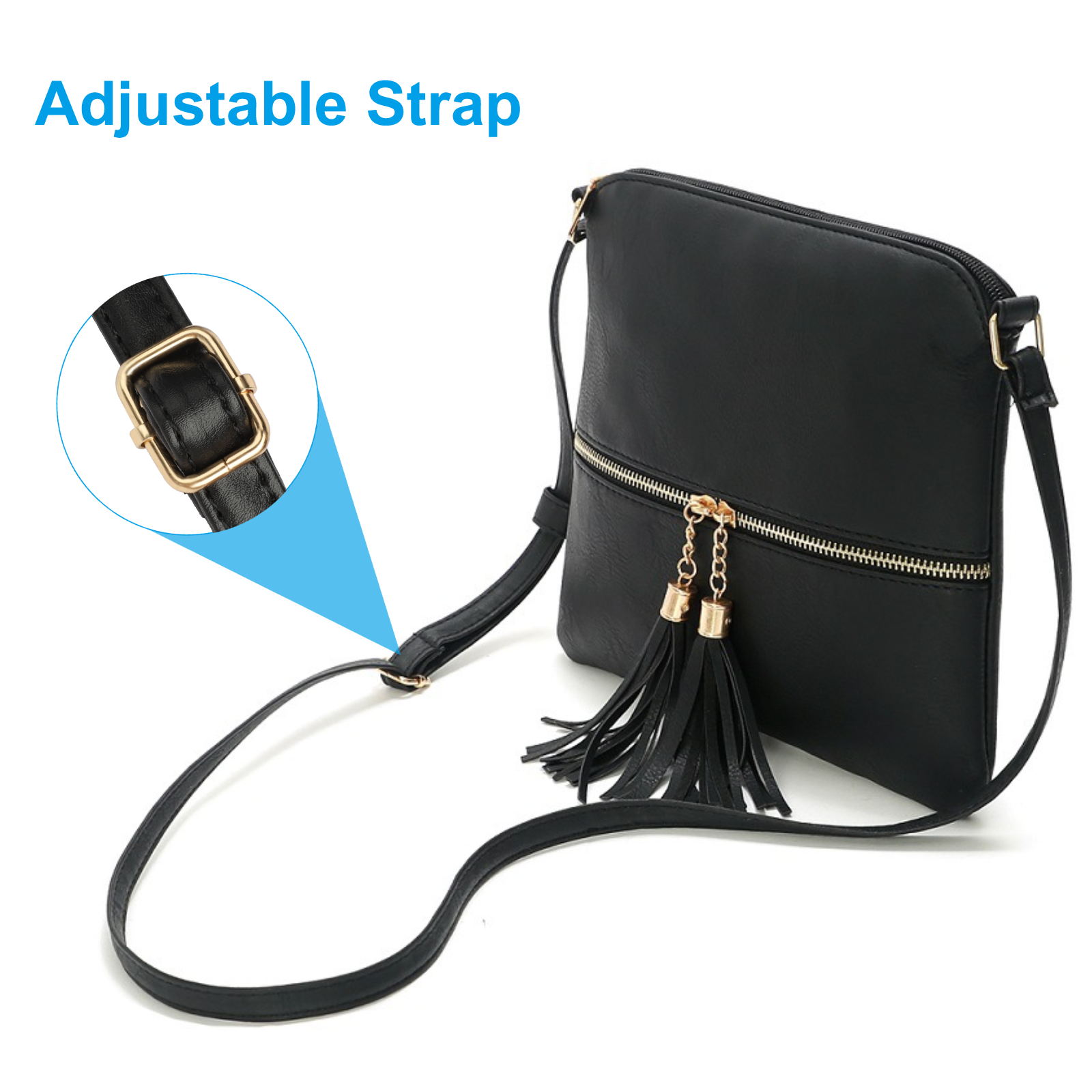 TSV Crossbody Bag for Women, PU Leather Shoulder Bag with Adjustable Strap, Ladies Large Capacity Tote Bag, Black - image 4 of 8