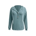 thumbnail image 6 of Women's Ribbed Hooded Sweater - Loose Buttoned Pullover Long Sleeve Sweatshirt - Lightweight Fall Daily Versatile Tops, 6 of 8