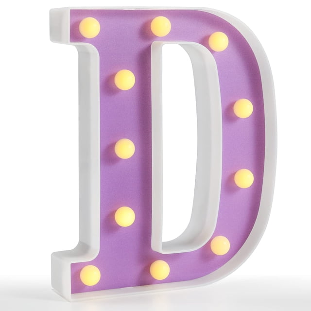 Lámpara LED para marquesina Pooqla, letra D, 22 cm de alto, color morado
