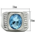 thumbnail image 2 of Mens Ring Silver Round Stainless Steel Ring with Synthetic Aquamarine Light Sapphire, 2 of 7