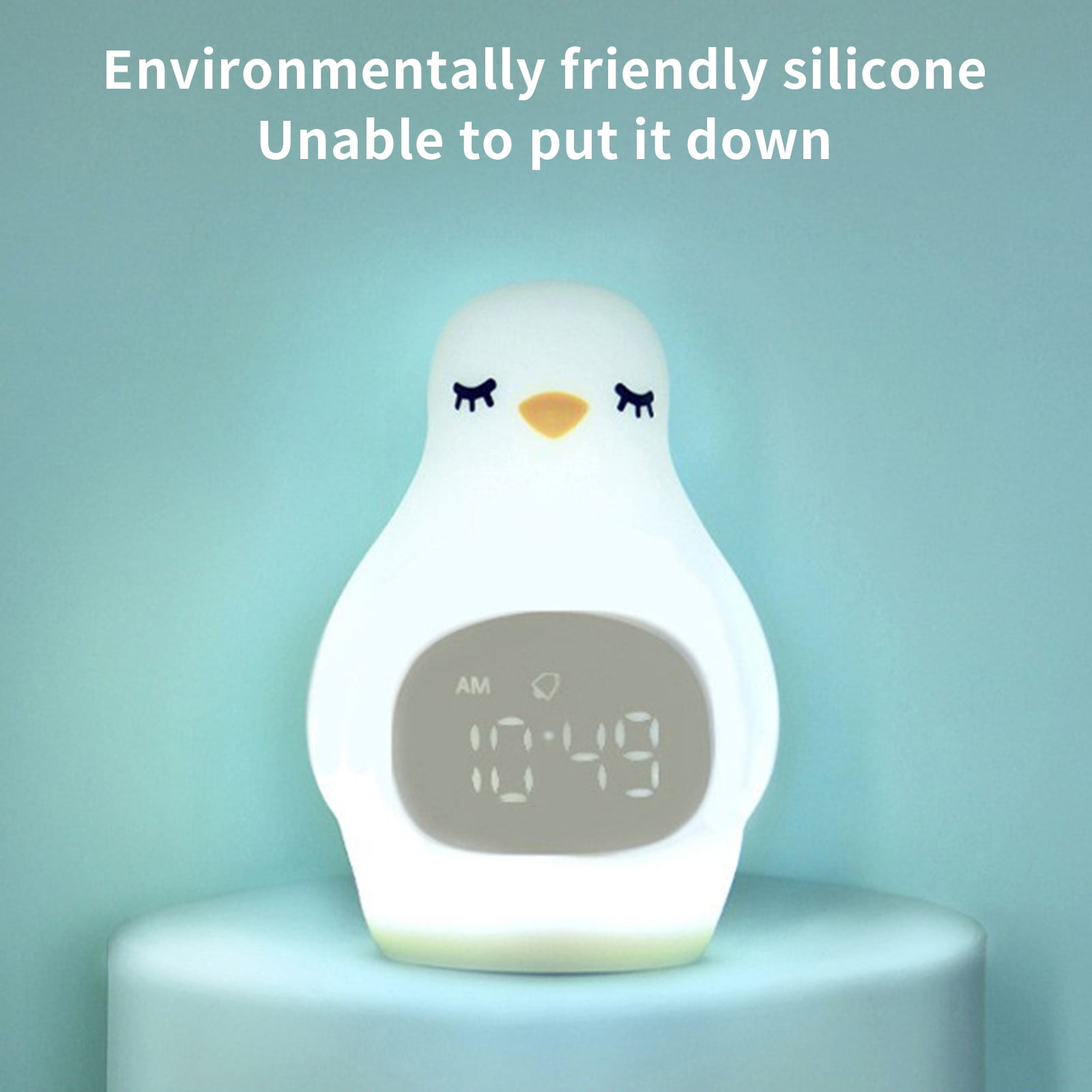 Home RNLUGM Led Alarm Clock Super Cute Penguin Pat Light Multi-function Usb Rechargeable With Night Light Student Snooze Alarm Clock