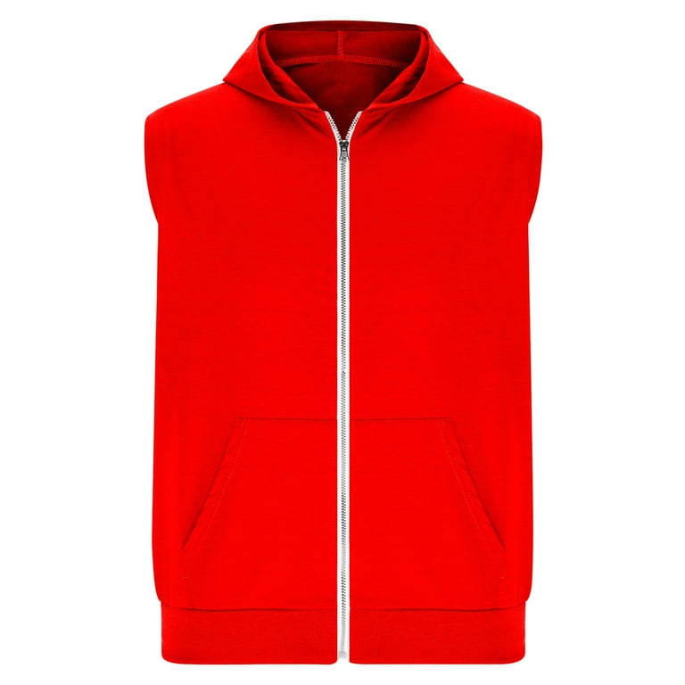 DDAPJ pyju Mens Sleeveless Zip Up Hoodie Basic Solid Casual Hooded