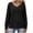 Black, variant on Women's V-Neck Chevron Eyelet Knit Sweaters Long Sleeve Loose Casual Pullover Top