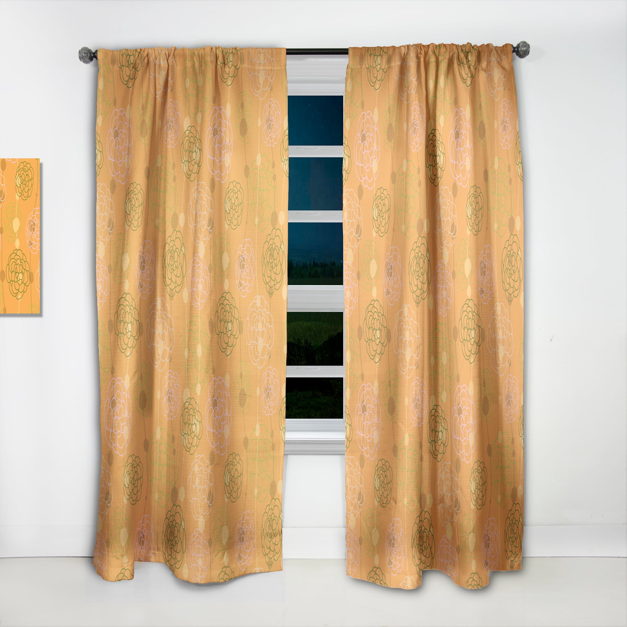 Designart 'Retro Flowers Pattern II' Mid-Century Modern Curtain Panel