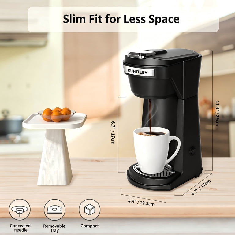 2 in 1 Single Serve Coffee Maker for K Cup Pods & Ground Coffee, Mini K Cup Coffee Machine with 6 to 14 oz Brew Sizes, Single Cup Coffee Brewer with