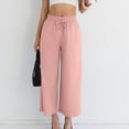 thumbnail image 2 of PIWHJQK Women Casual Drawstring Capris Shorts Women's Solid Elastic Waist Drawstring Cotton Linen Like Long Pants Bottoms, 2 of 5