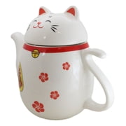 Japanese Maneki Neko Lucky Beckoning Cat Ceramic Tea Pot With Metal Strainer