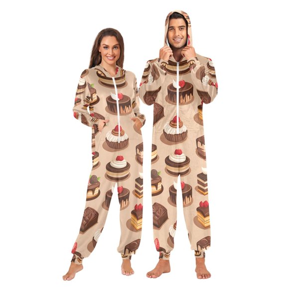 FORMRS Onesies Pajama for Adults Unisex Hoodie Winter Jumpsuit One Piece Sleepwear, Sizes S-2XL, Creamy Cake