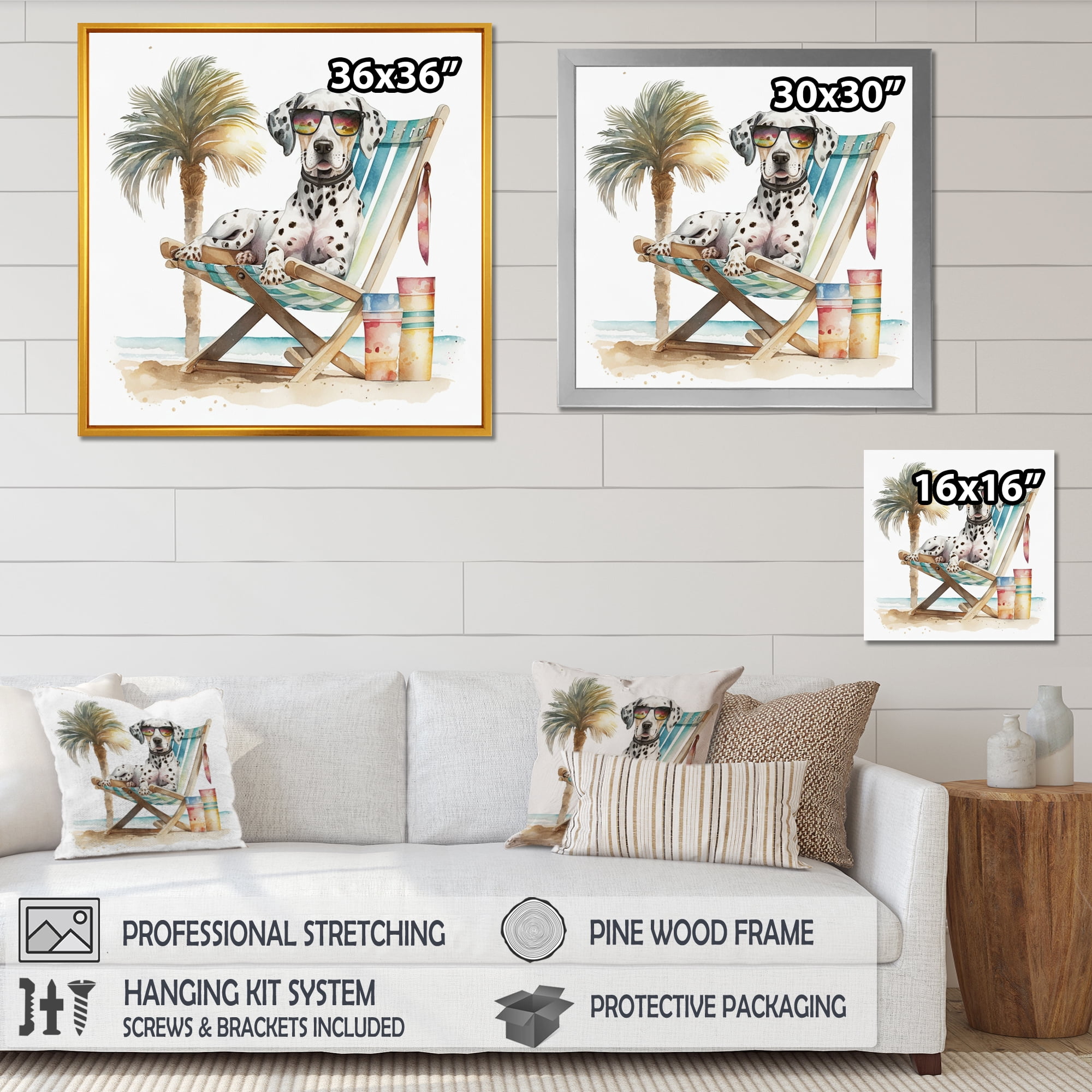 Designart Dog Lounging On The Beach With Sunglasses II Canvas Wall Art