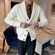 thumbnail image 5 of Abrigos de alta calidad, cárdigan de punto para hombre, suéter de color sólido para hombre con bolsillos, estilo coreano, ajuste holgado, cachemir, diseñador Harajuku, 5 of 5